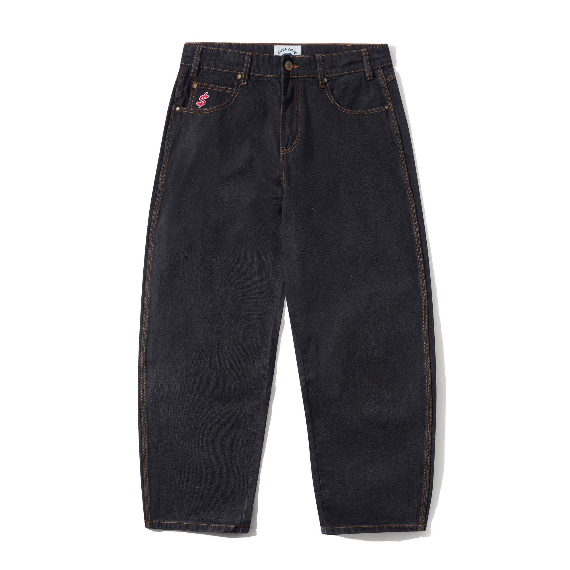 Logo Baggy Denim Jeans, Washed Black