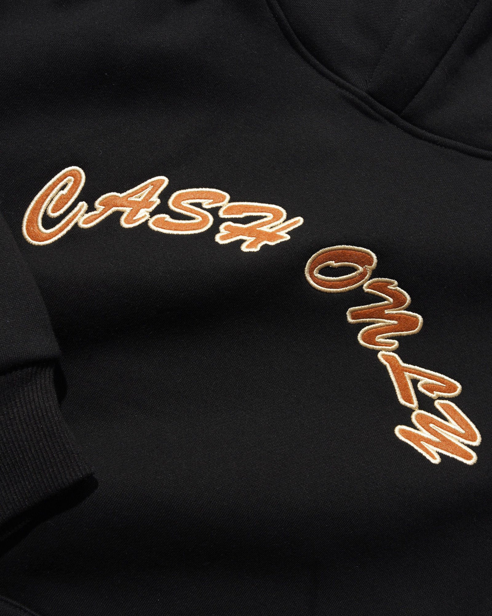 Felt Applique Logo Pullover Hood, Black