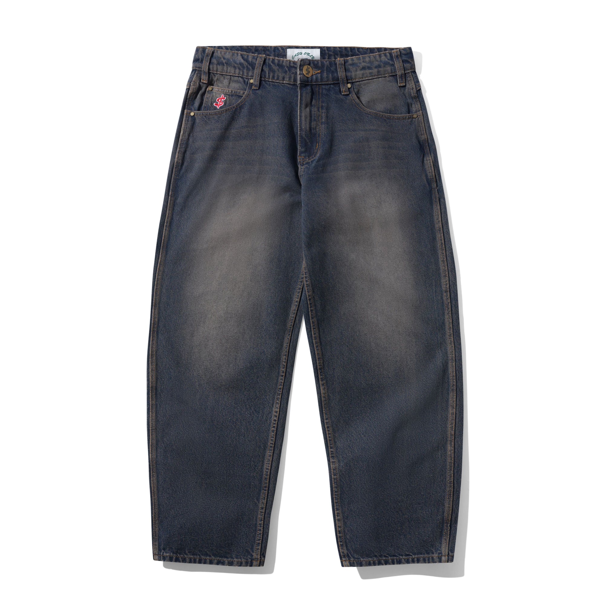 Logo Baggy Denim Jeans, Dark Navy Wash
