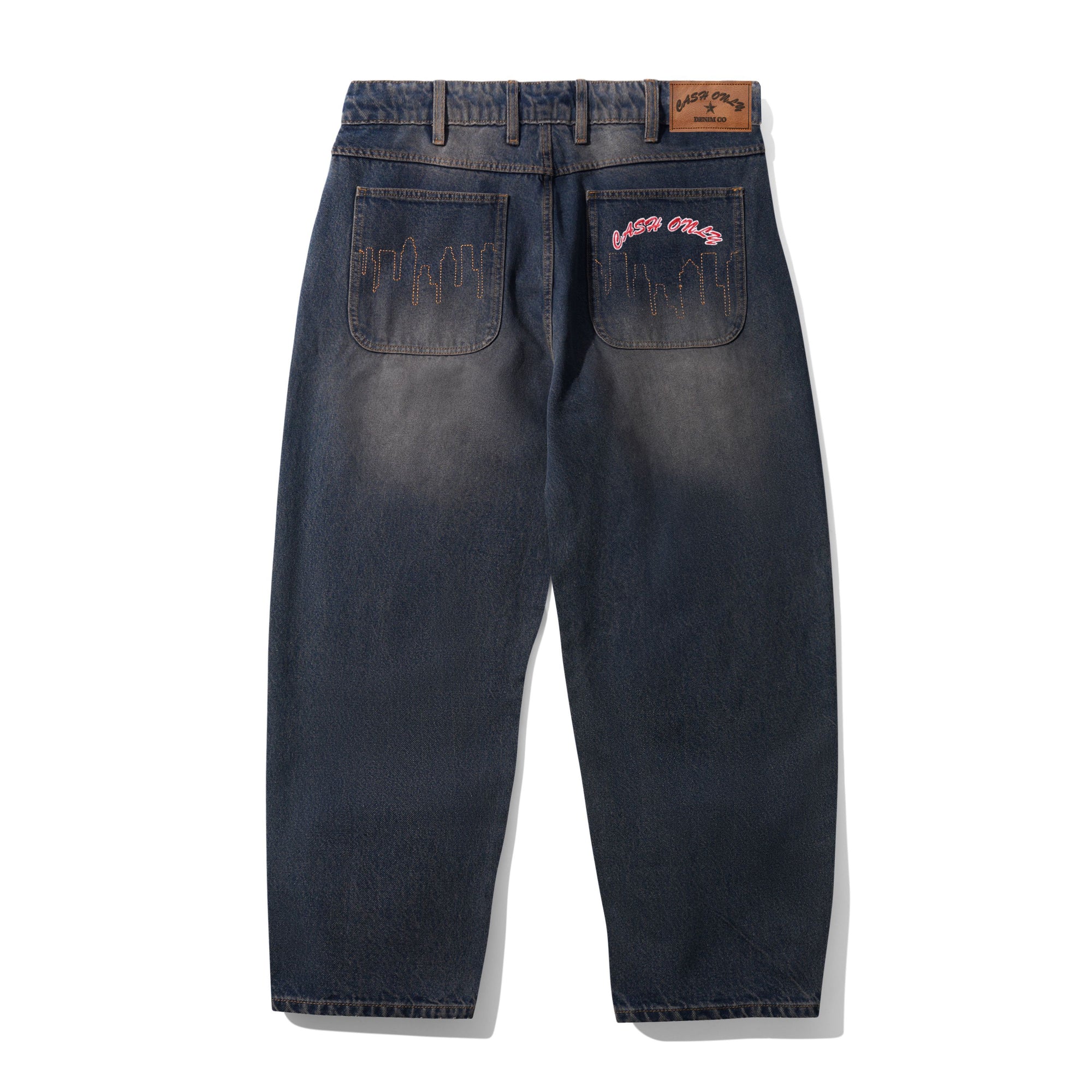 Logo Baggy Denim Jeans, Dark Navy Wash