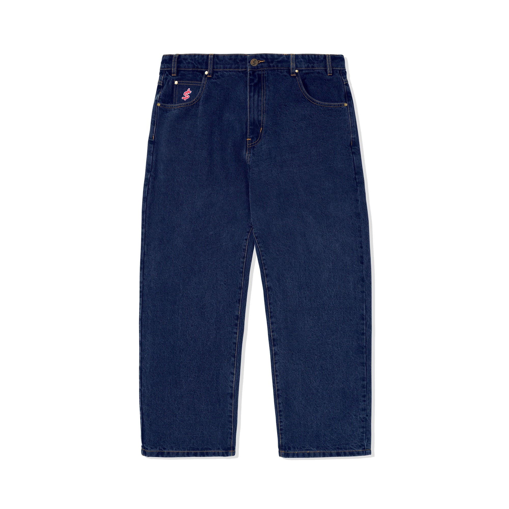 Logo Baggy Denim Jeans, Raw Indigo