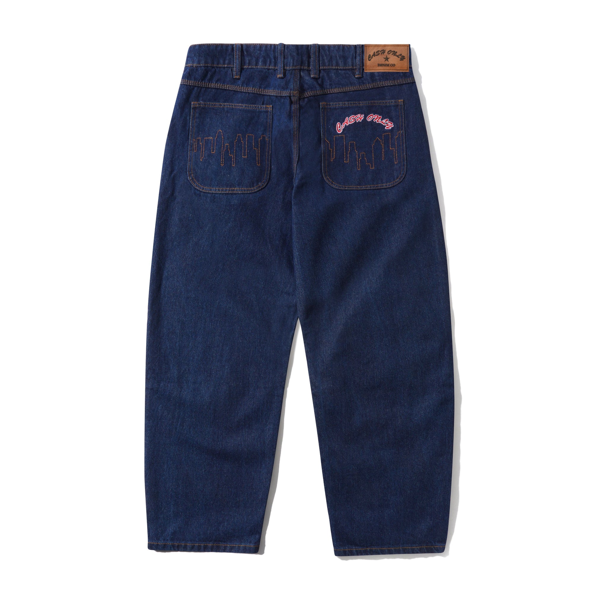Logo Baggy Denim Jeans, Raw Indigo