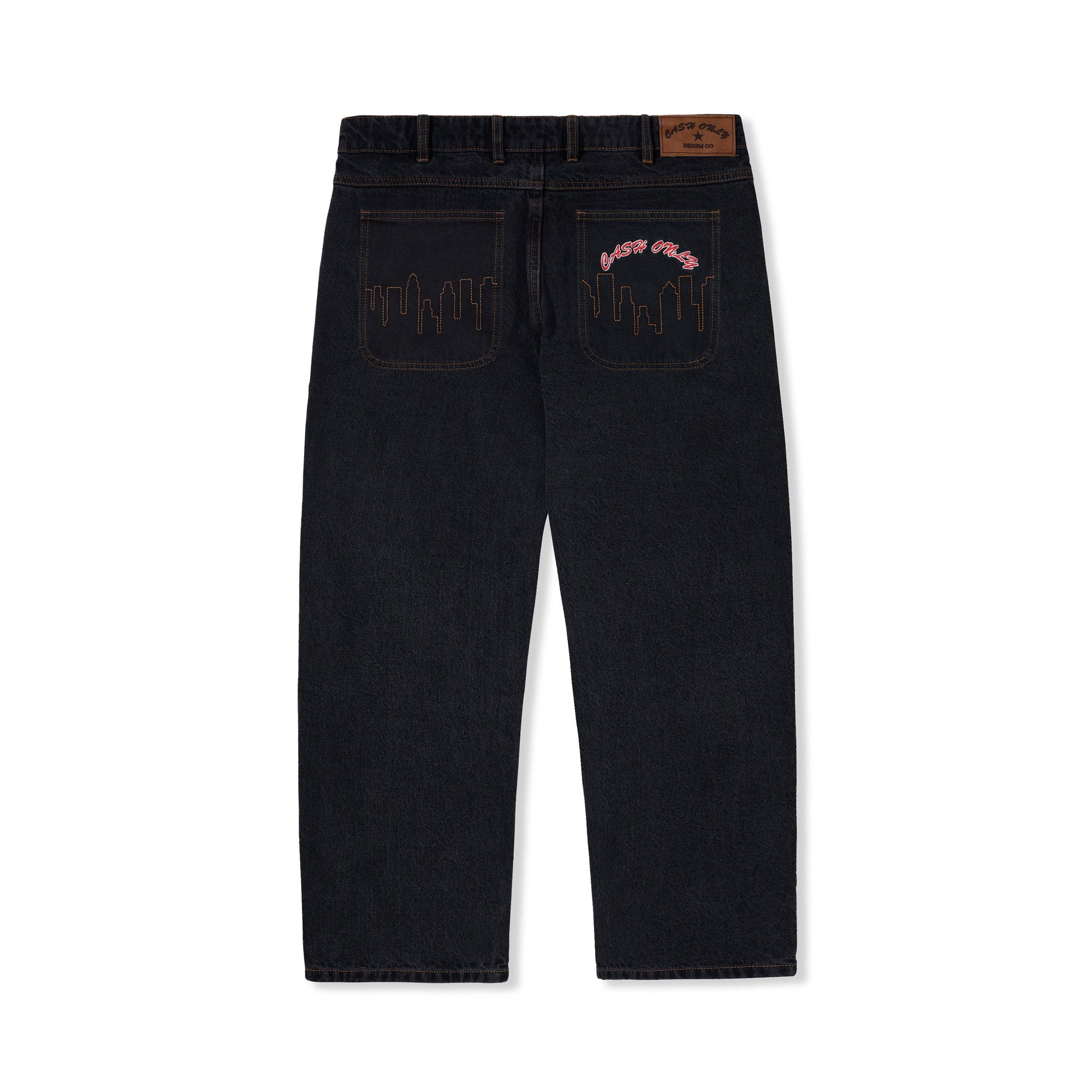 Logo Baggy Denim Jeans, Washed Black