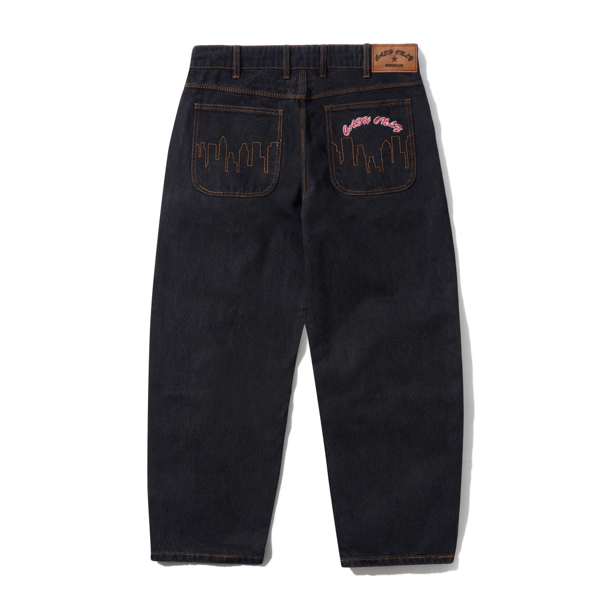Logo Baggy Denim Jeans, Washed Black