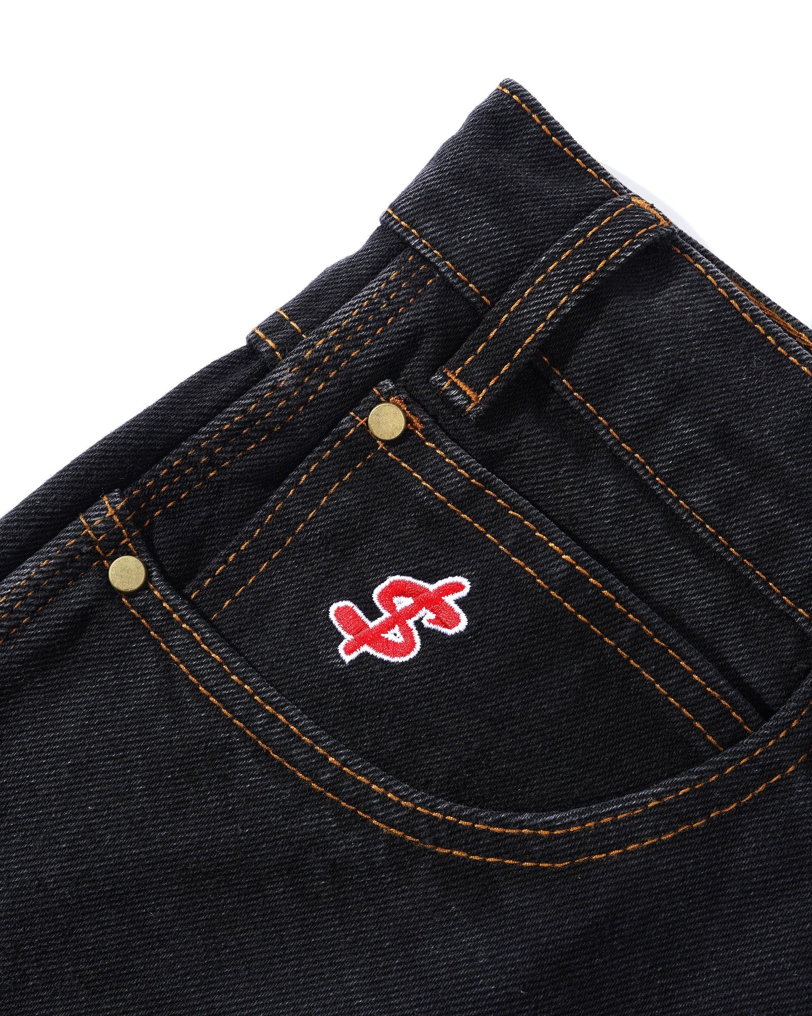 Logo Baggy Denim Jeans, Washed Black