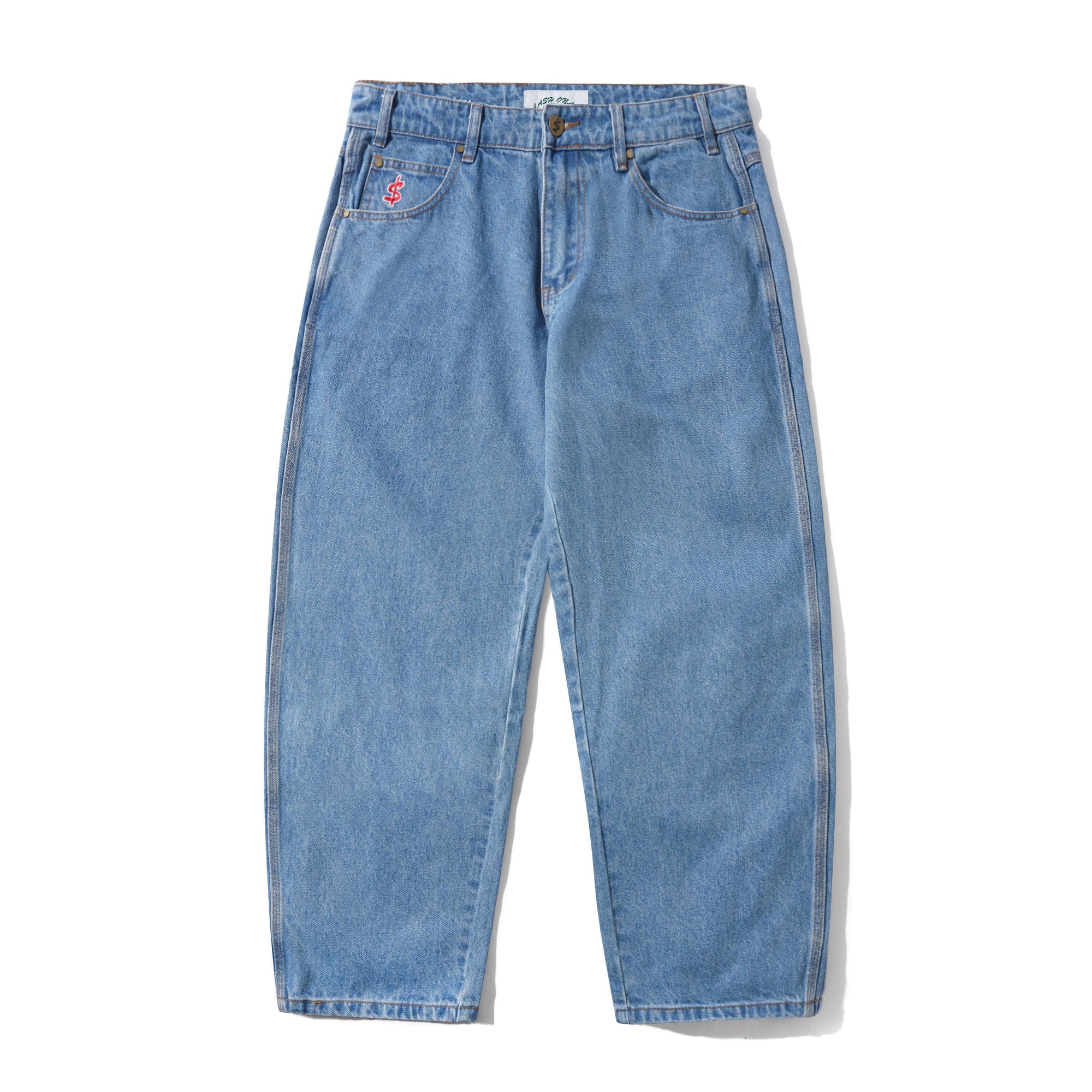 Logo Baggy Denim Jeans, Washed Indigo