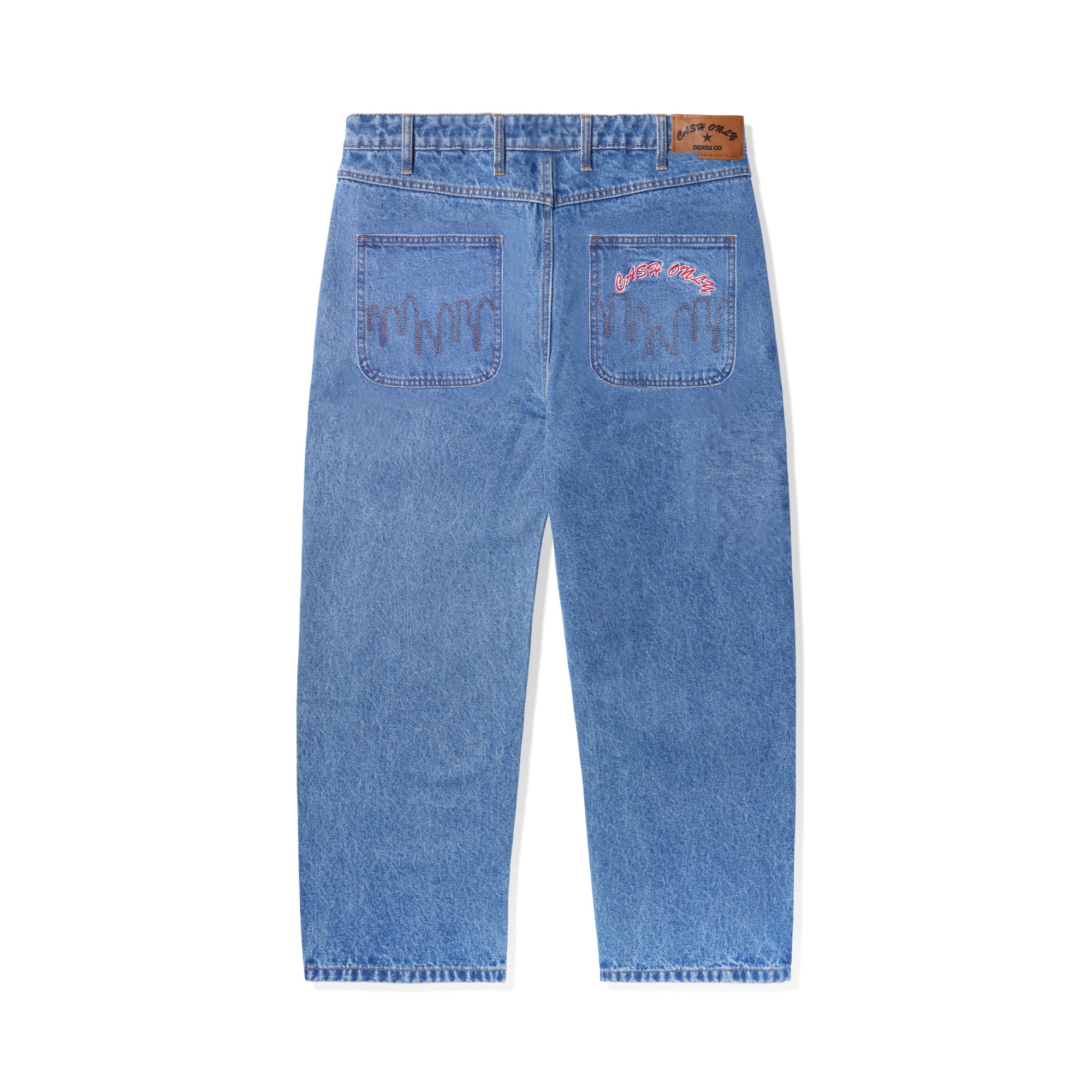 Logo Baggy Denim Jeans, Washed Indigo