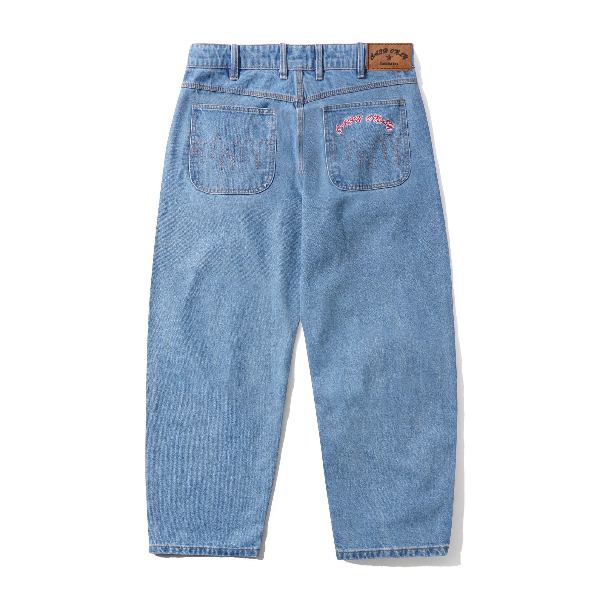 Logo Baggy Denim Jeans, Washed Indigo