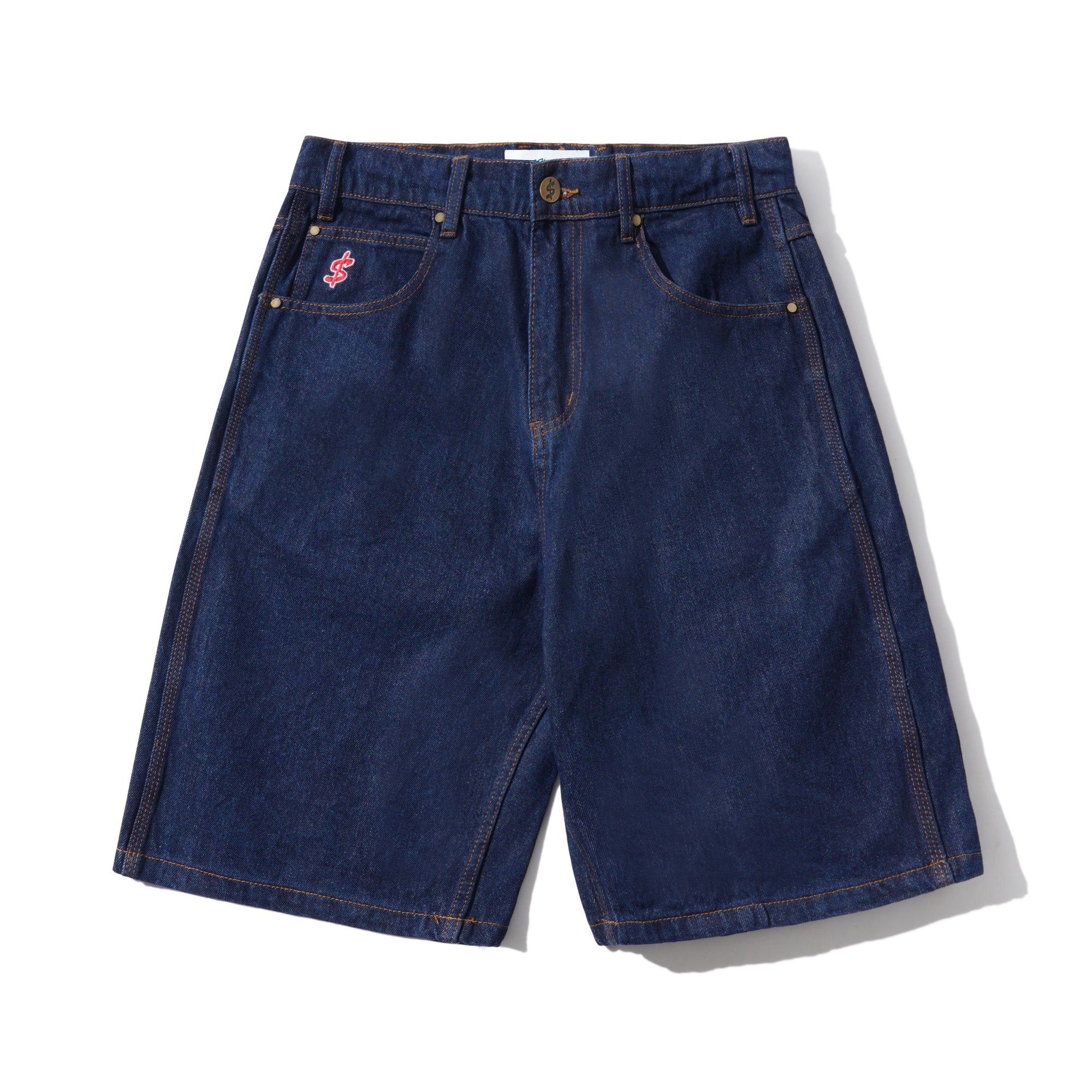 Logo Baggy Denim Shorts, Raw Indigo