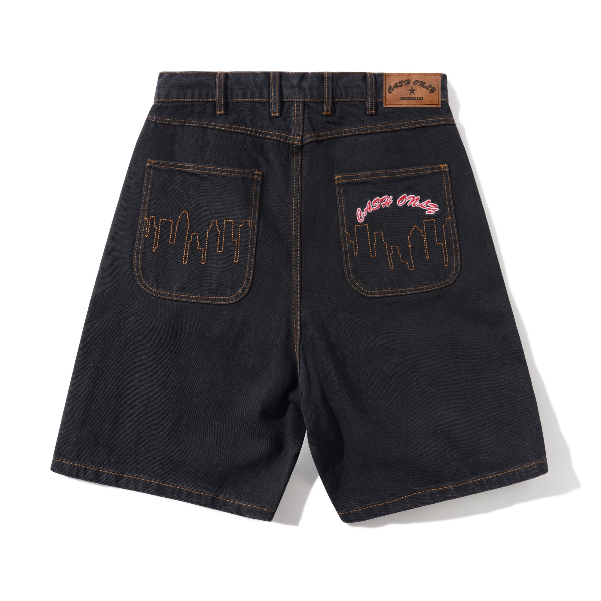 Logo Baggy Denim Shorts, Washed Black