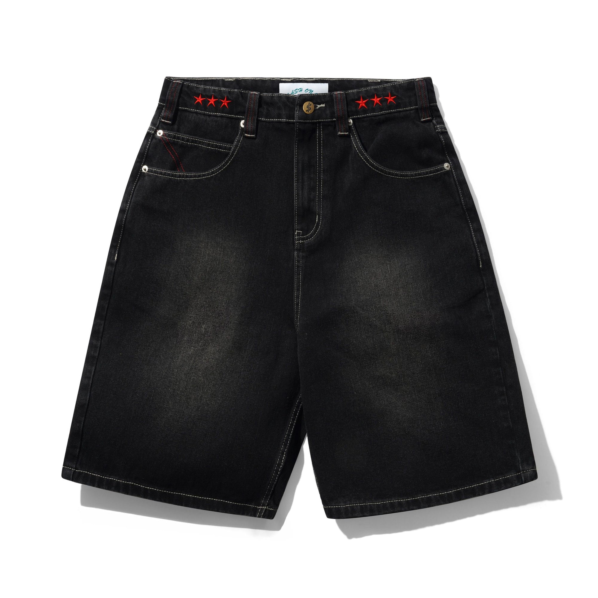 Stars Denim Shorts, Washed Black