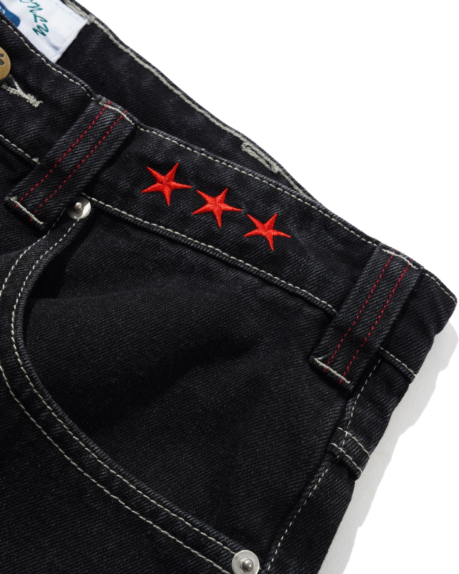 Stars Denim Shorts, Washed Black