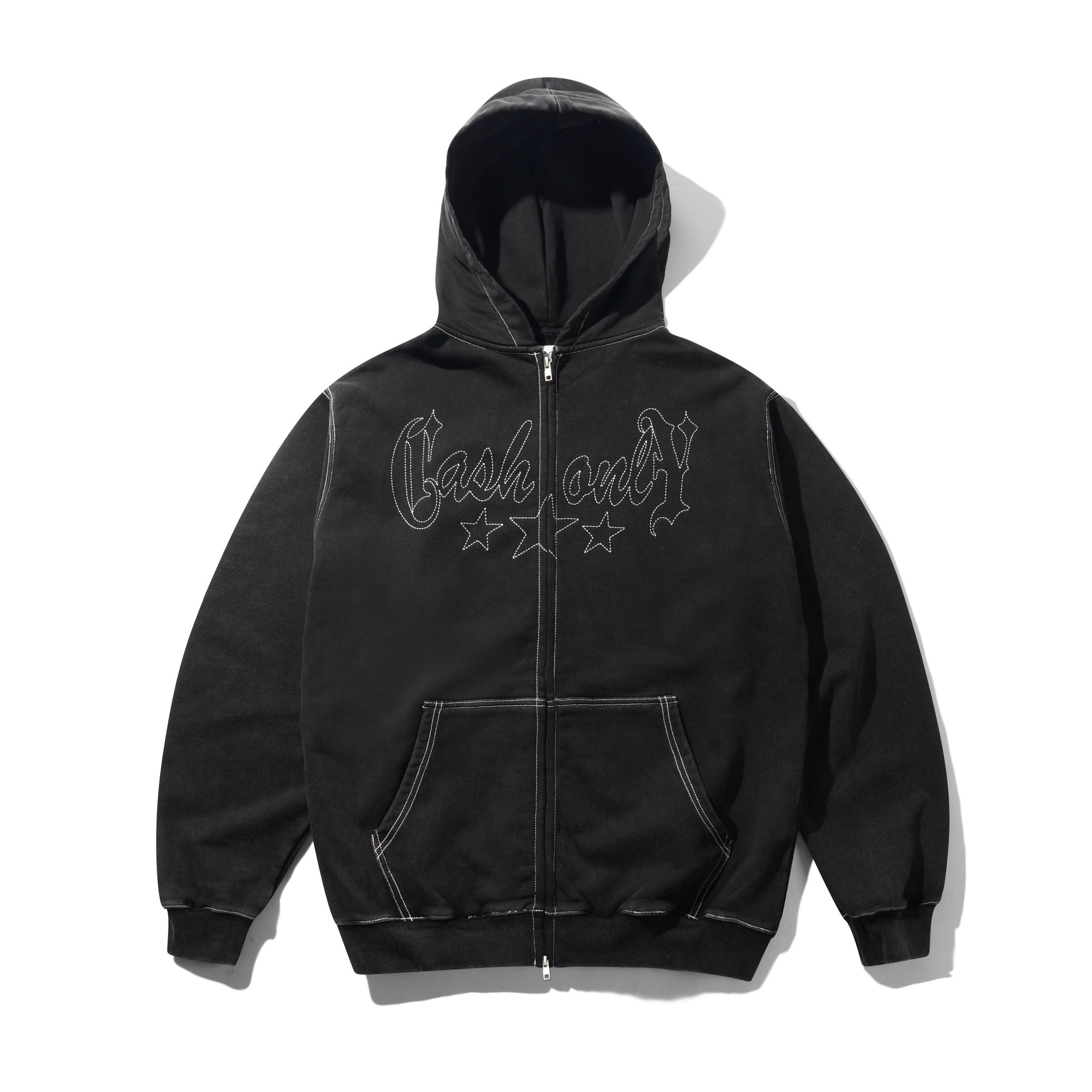 Strip Zip-Thru Hood, Washed Black