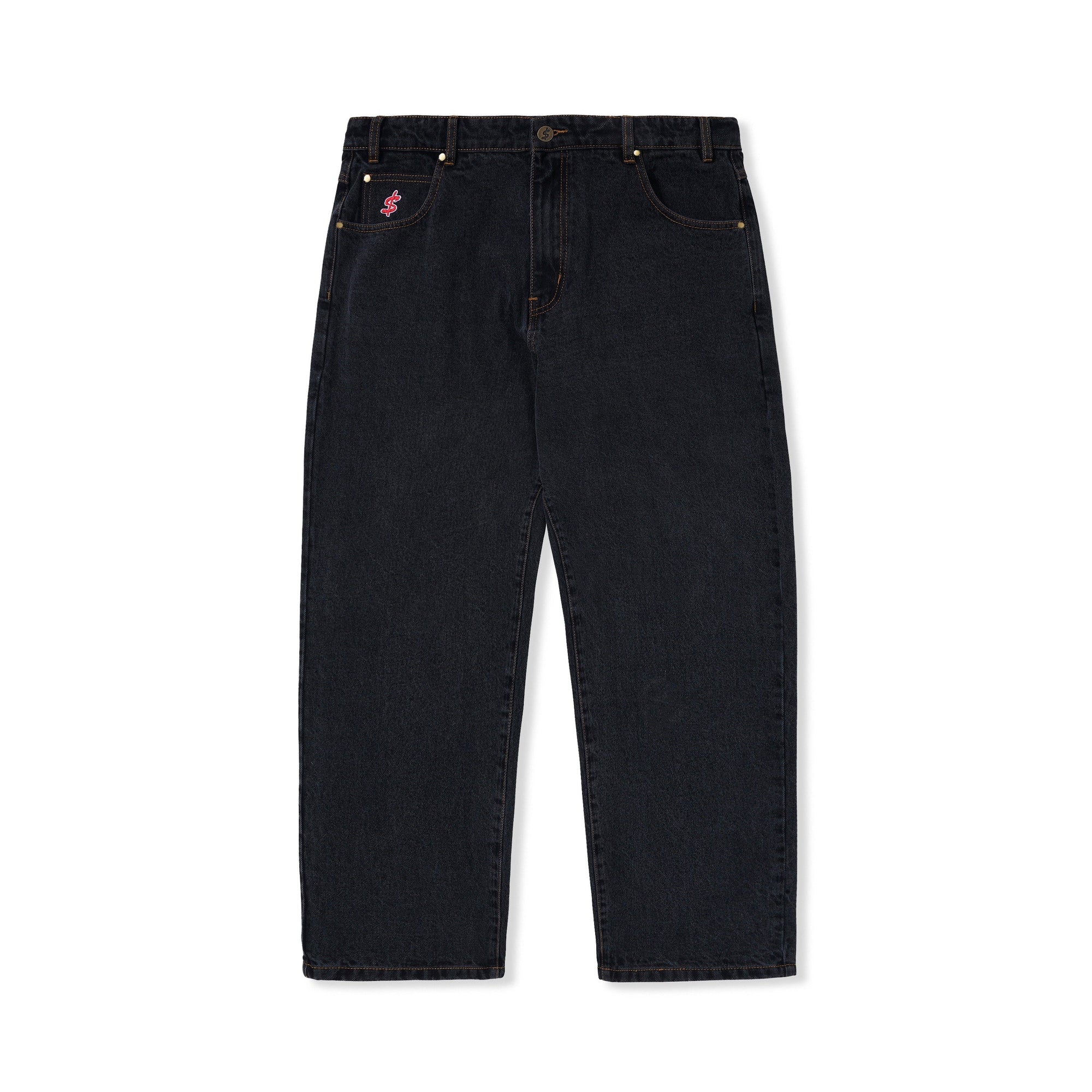 Logo Baggy Denim Jeans, Washed Black  