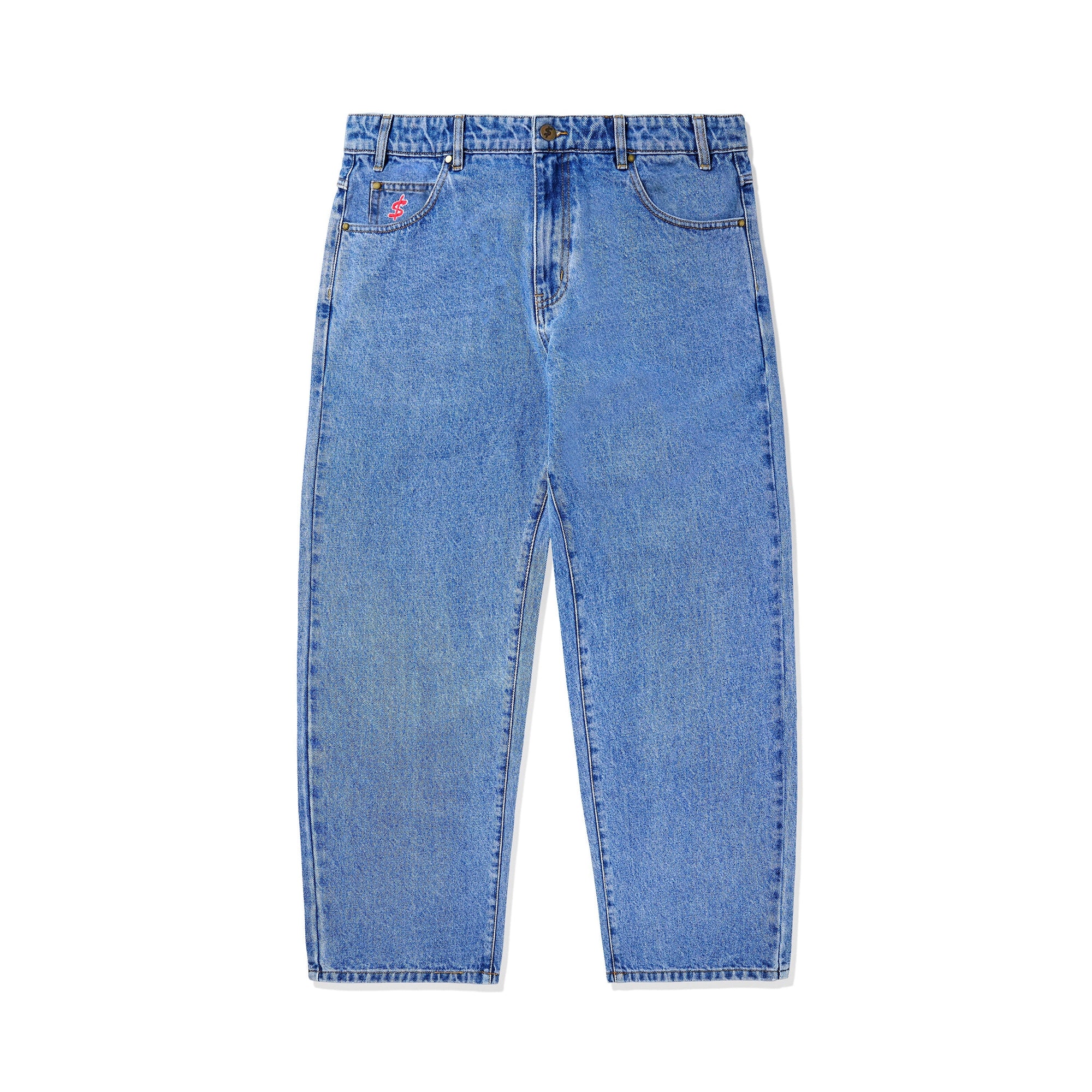 Logo Baggy Denim Jeans, Washed Indigo  