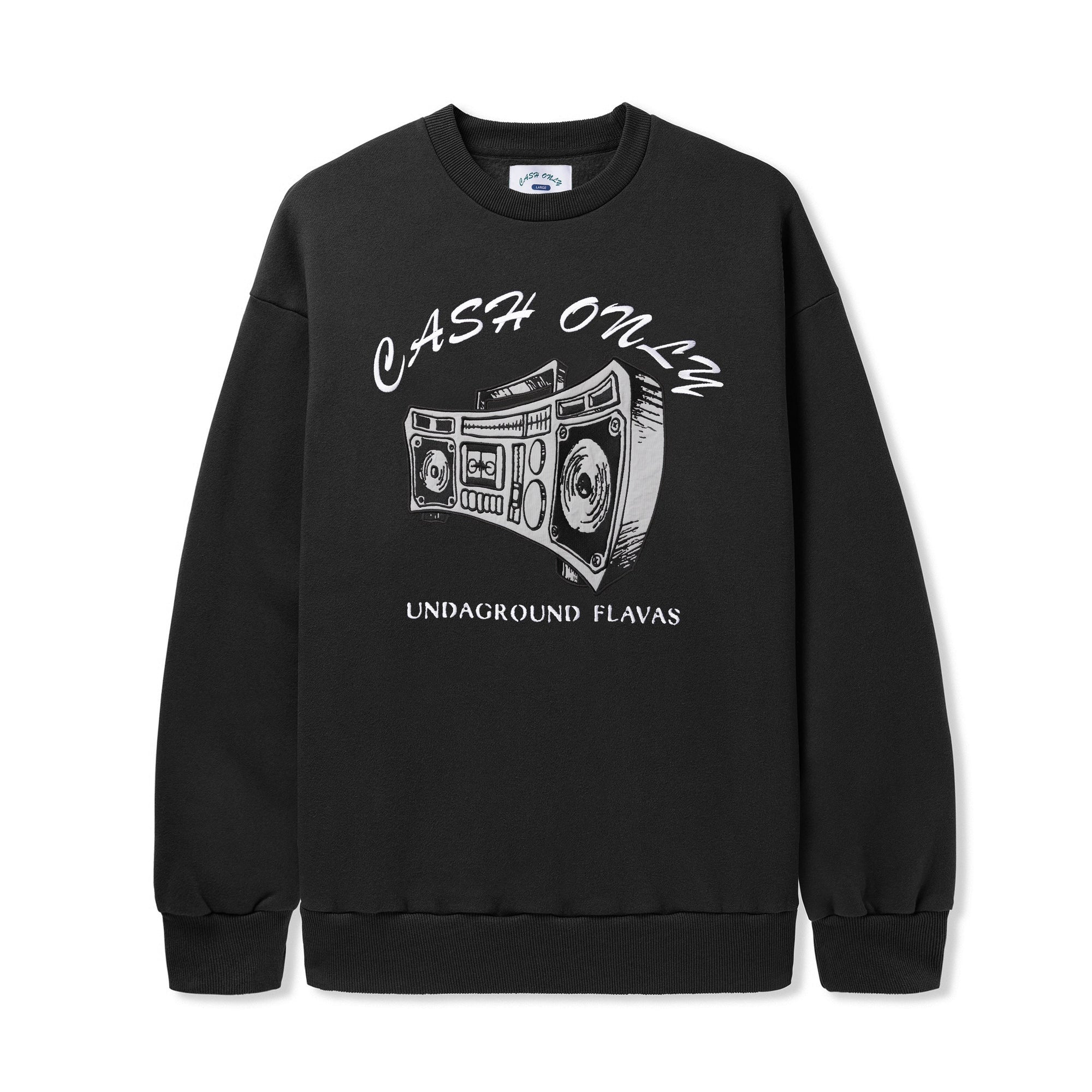 Boombox Nylon Applique Crewneck, Black