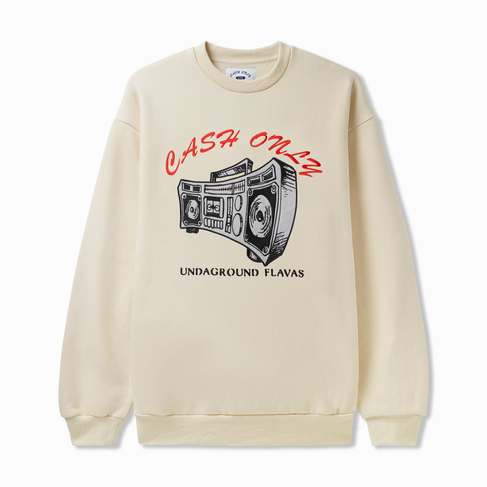 Boombox Nylon Applique Crewneck, Cream