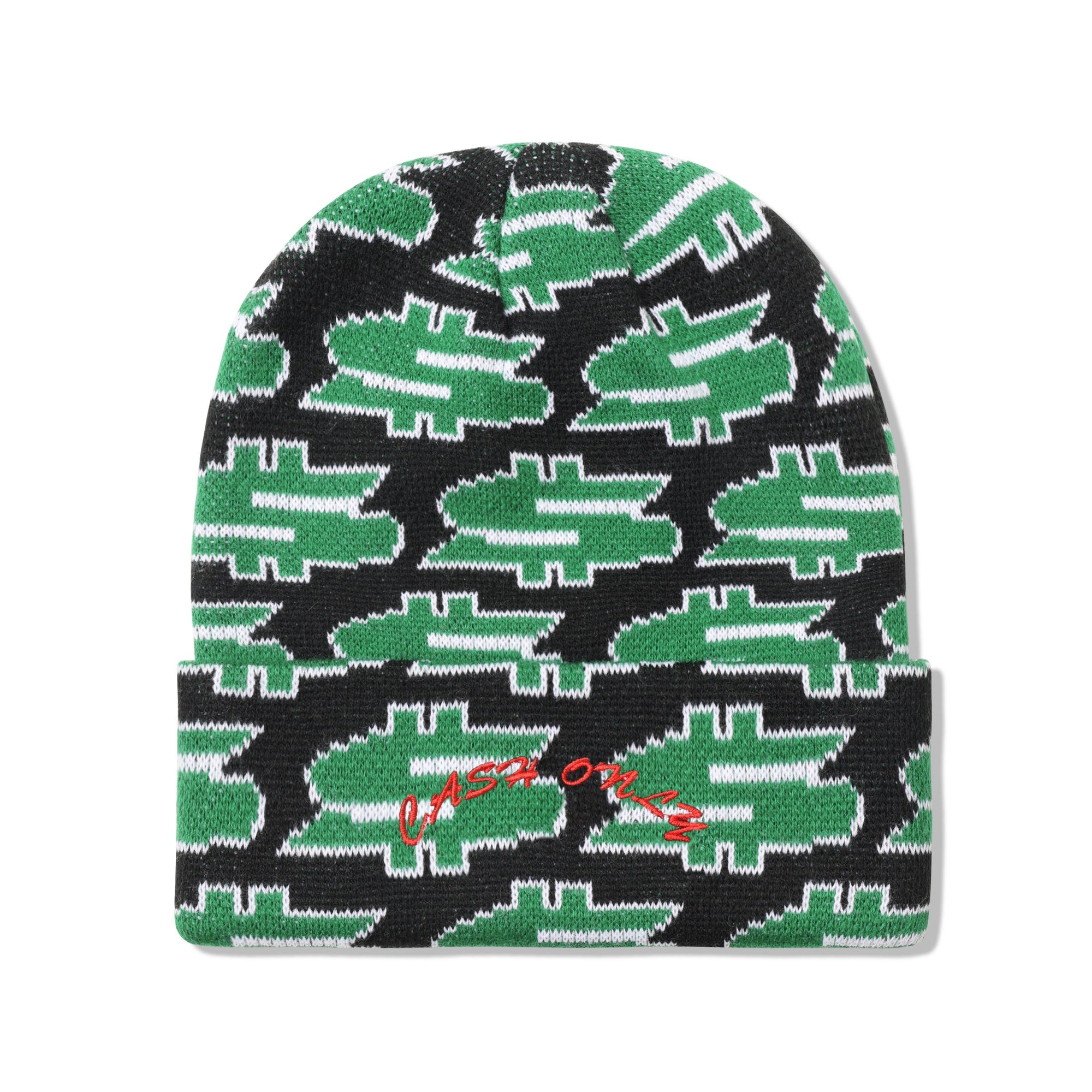 Dollar Sign Beanie, Black / Green