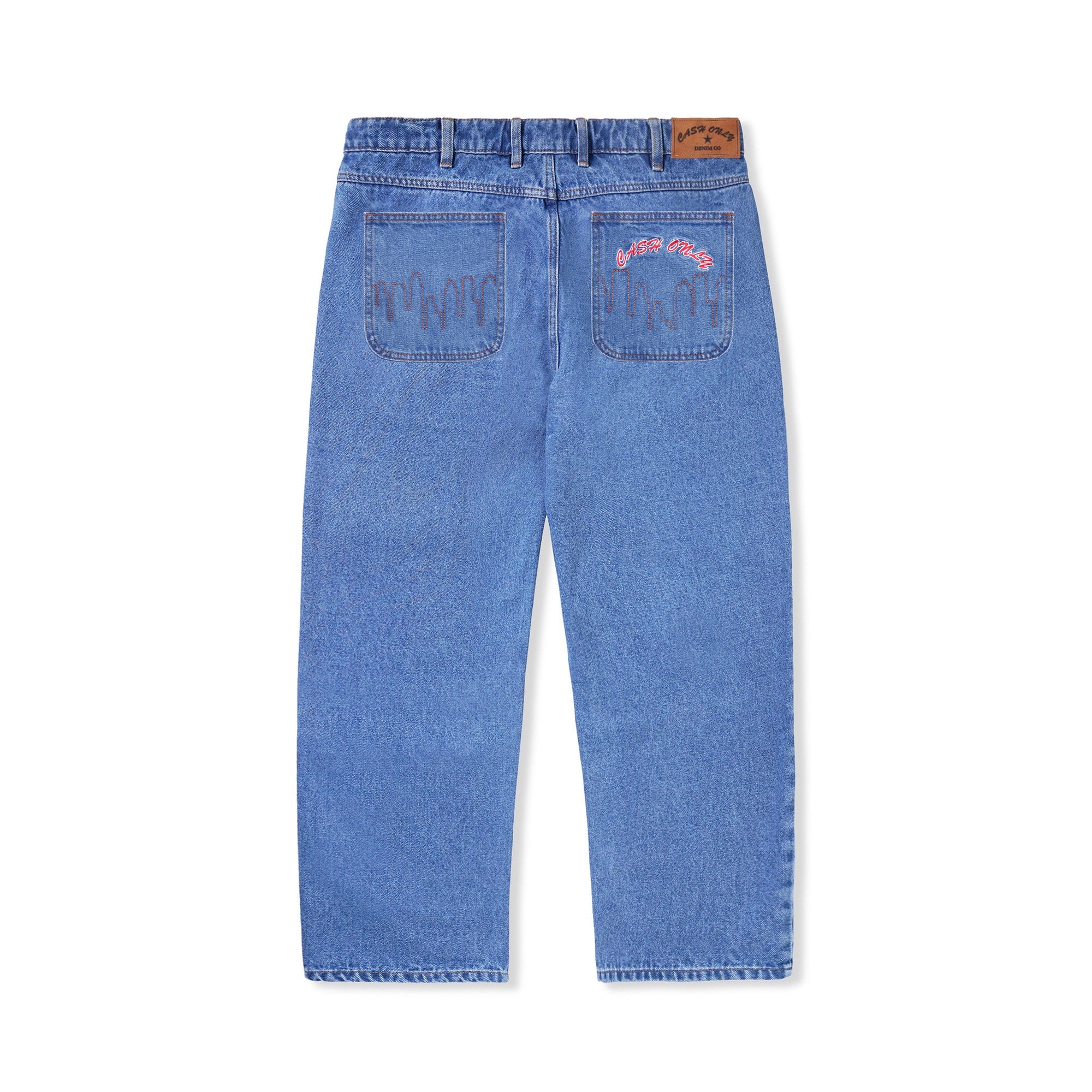 Logo Baggy Denim Jeans, Washed Indigo