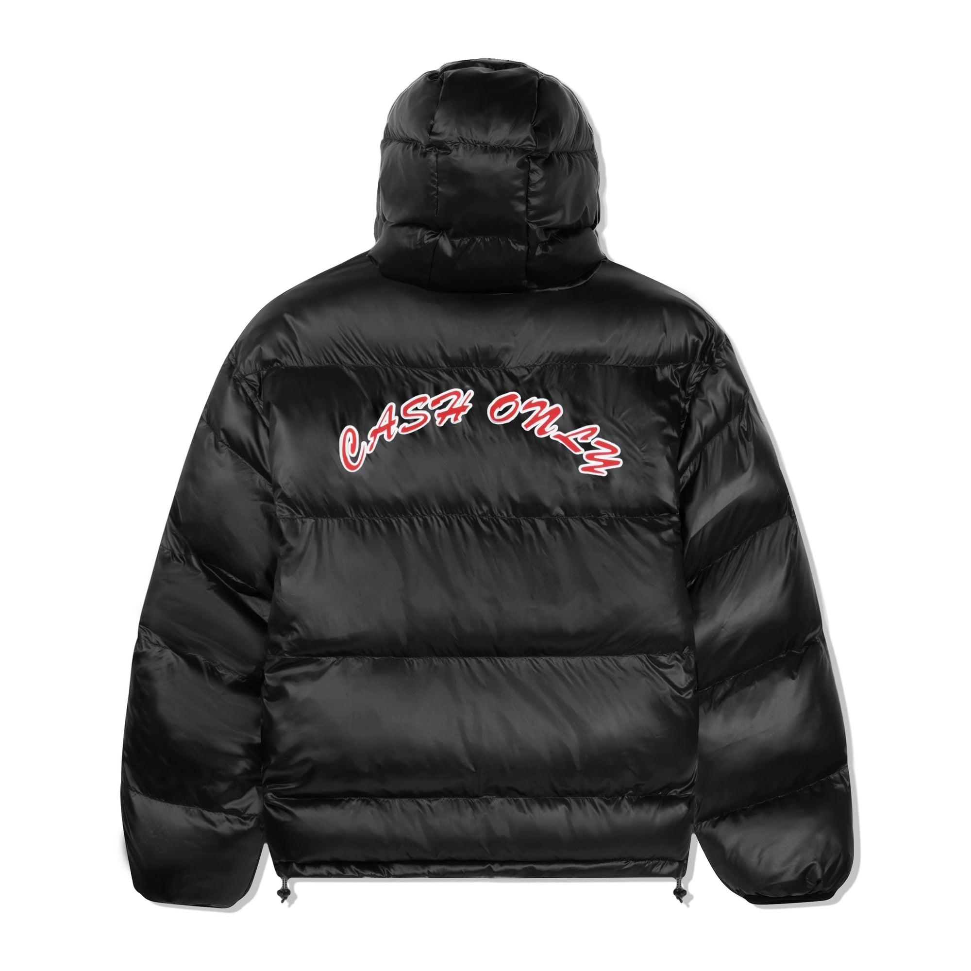 Shiny Logo Hooded Puffer Jacket, Black