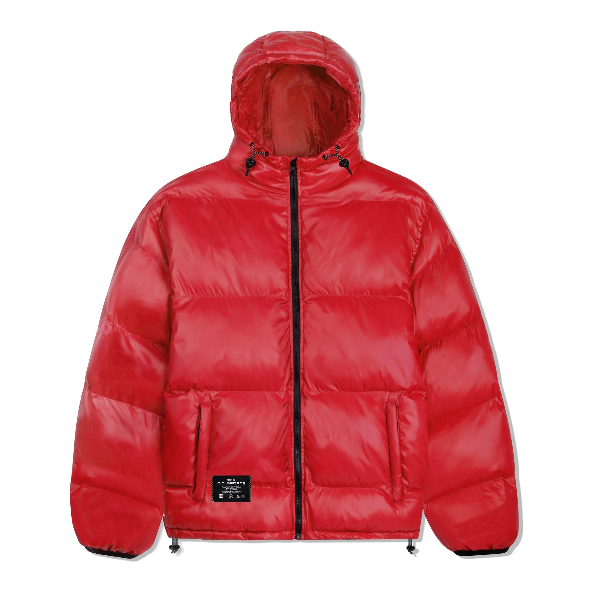 Shiny Logo Hooded Puffer Jacket, Red